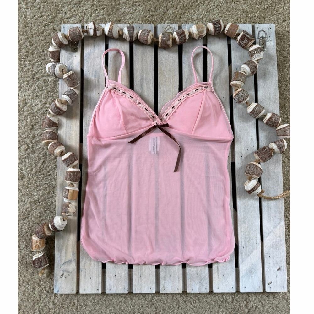 Rare Vintage Y2K Rampage Pink Brown Lace Ribbon Cami Tank Top